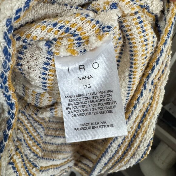 IRO Vana Woven Yellow Blue Stripe Off Shoulder Asymmetrical Zip-Up Jacket 36 Top - Picture 6 of 7